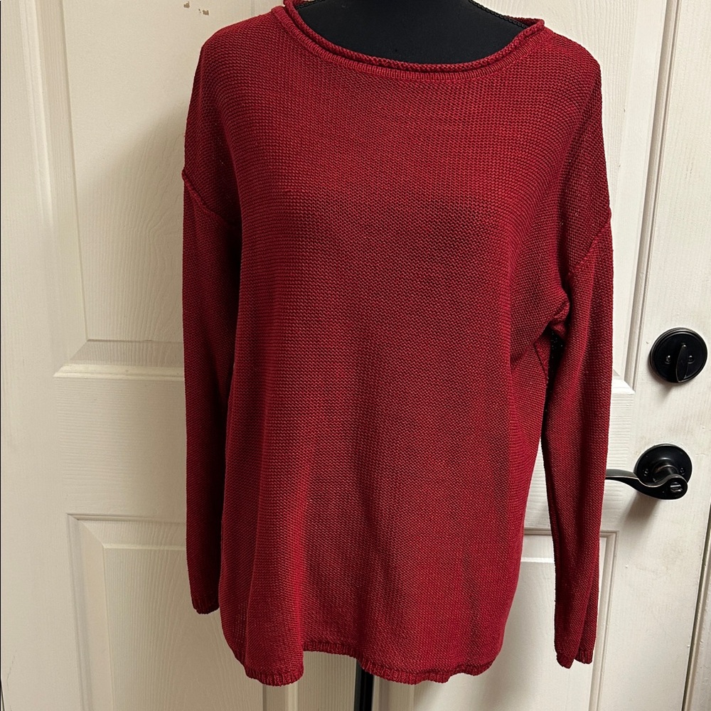 Lauren Ralph Lauren Red 100% Linen Sweater Rollneck, Size large, EUC